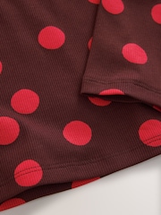 Chocolate Brown Spot Long Sleeve Ribbed Top (3-16yrs) - Image 7 of 7
