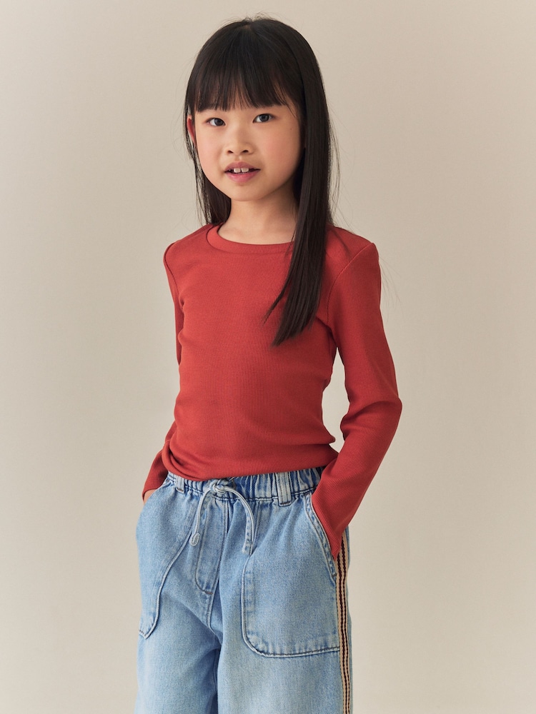 Rust Brown Long Sleeve Ribbed Top (3-16yrs) - Image 1 of 4 Rust Brown Long Sleeve Ribbed Top (3-16yrs) - Image 1 of 4