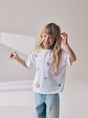White Pastel Hearts Beaded T-Shirt (3-16yrs) - Image 2 of 4