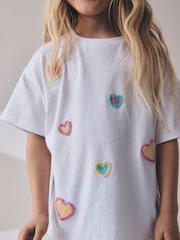White Pastel Hearts Beaded T-Shirt (3-16yrs) - Image 3 of 4