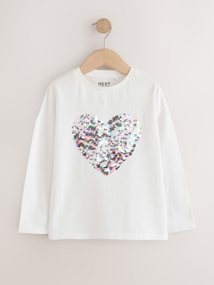 Blanco - Top de manga larga con lentejuelas en forma de corazón (3-16años) - Imagen 1 de 5
