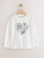 Blanco - Top de manga larga con lentejuelas en forma de corazón (3-16años) - Imagen 2 de 5