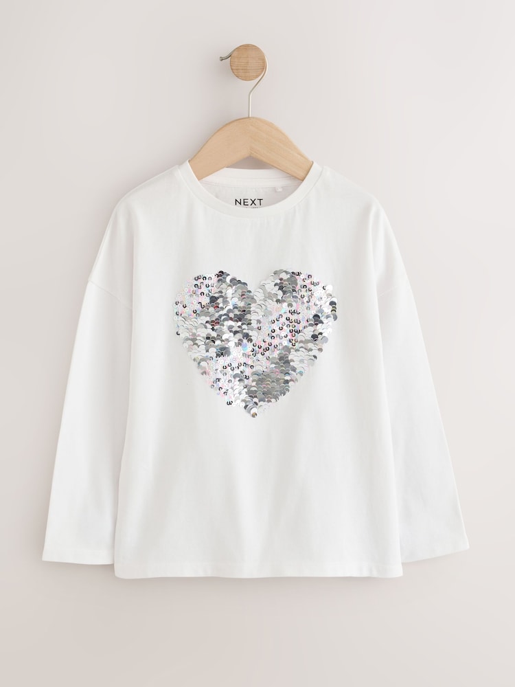 Blanco - Top de manga larga con lentejuelas en forma de corazón (3-16años) - Imagen 2 de 5