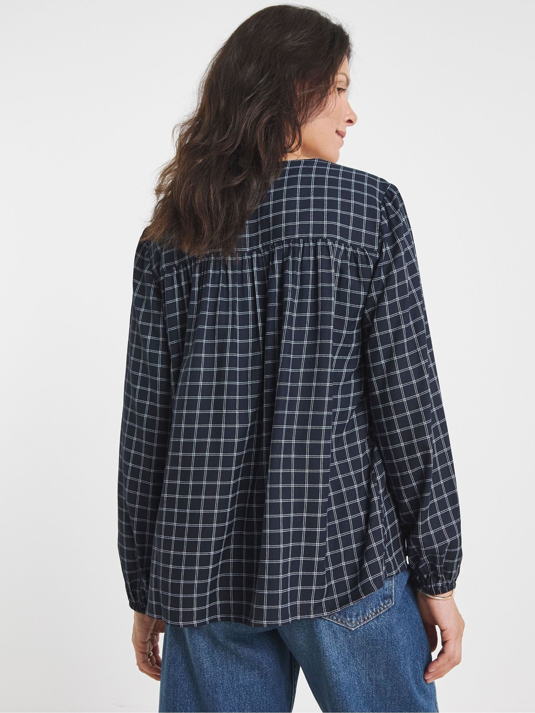 Buy JD Williams Blue Twill Button Through Grid Check Blouse from