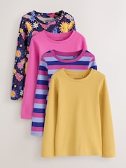 Navy/Pink Long Sleeve Ribbed T-Shirts 4 Pack (3-16yrs) - Image 1 of 8