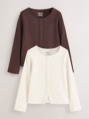 クリーム/ブラウン - Long Sleeve Ribbed Cardigan 2 Pack (3-16yrs) - 画像 1 / 8