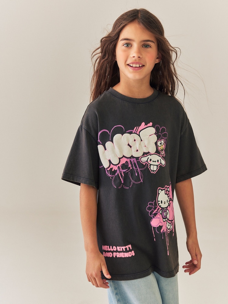 Charcoal Grey Hello Kitty Oversized Graphic T-Shirt (3-16yrs) - Image 1 of 4