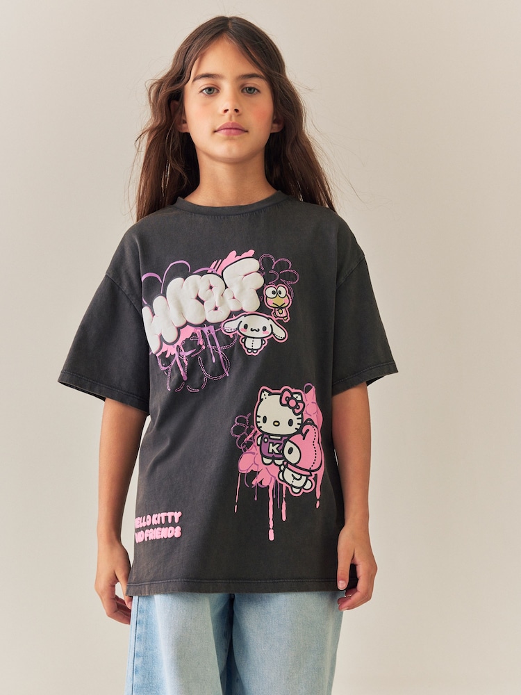 Charcoal Grey Hello Kitty Oversized Graphic T-Shirt (3-16yrs) - Image 2 of 4