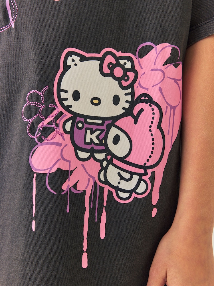 Charcoal Grey Hello Kitty Oversized Graphic T-Shirt (3-16yrs) - Image 4 of 4