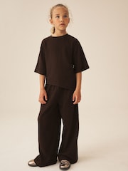 Chocolate Brown Textured Asymmetric T-Shirt and Wide Leg Set (3-16yrs) - Image 2 of 8