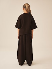 Chocolate Brown Textured Asymmetric T-Shirt and Wide Leg Set (3-16yrs) - Image 3 of 8