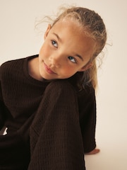 Chocolate Brown Textured Asymmetric T-Shirt and Wide Leg Set (3-16yrs) - Image 4 of 8