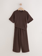 Chocolate Brown Textured Asymmetric T-Shirt and Wide Leg Set (3-16yrs) - Image 5 of 8
