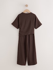 Chocolate Brown Textured Asymmetric T-Shirt and Wide Leg Set (3-16yrs) - Image 6 of 8