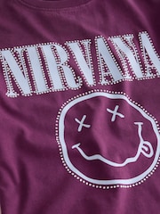 Beere - Nirvana Stud Oversized Graphic T-Shirt (3-16yrs) - Bild 7 von 8