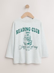 ნაცრისფერი - Long Sleeve Oversized Graphic T-Shirt (3-16yrs) - სურათი 1 4-დან