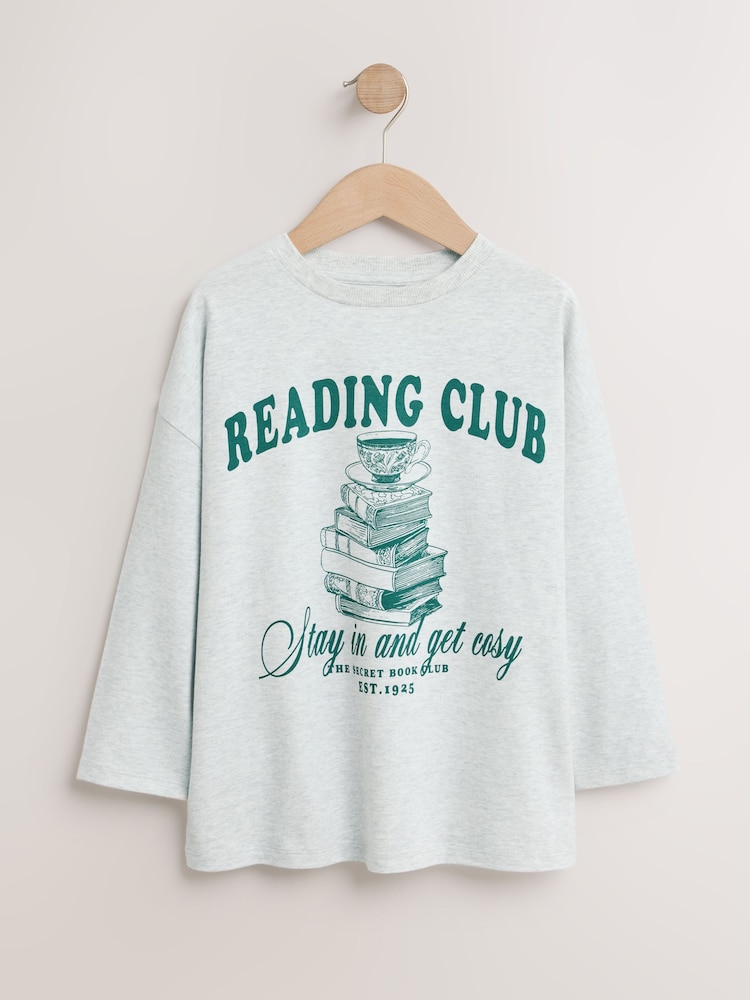ნაცრისფერი - Long Sleeve Oversized Graphic T-Shirt (3-16yrs) - სურათი 1 4-დან