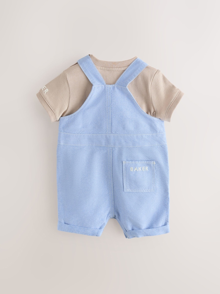 Baker by Ted Baker Blue/Stone Chambray Dungarees And T-Shirt Set - Image 2 of 9