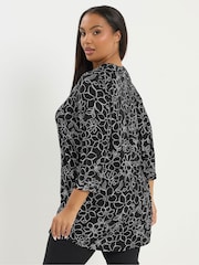 Yours Curve Black 3/4 Sleeve Placket Top - Image 3 of 5