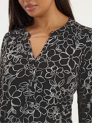 Yours Curve Black 3/4 Sleeve Placket Top - Image 4 of 5