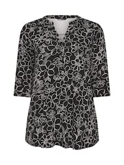 Yours Curve Black 3/4 Sleeve Placket Top - Image 5 of 5
