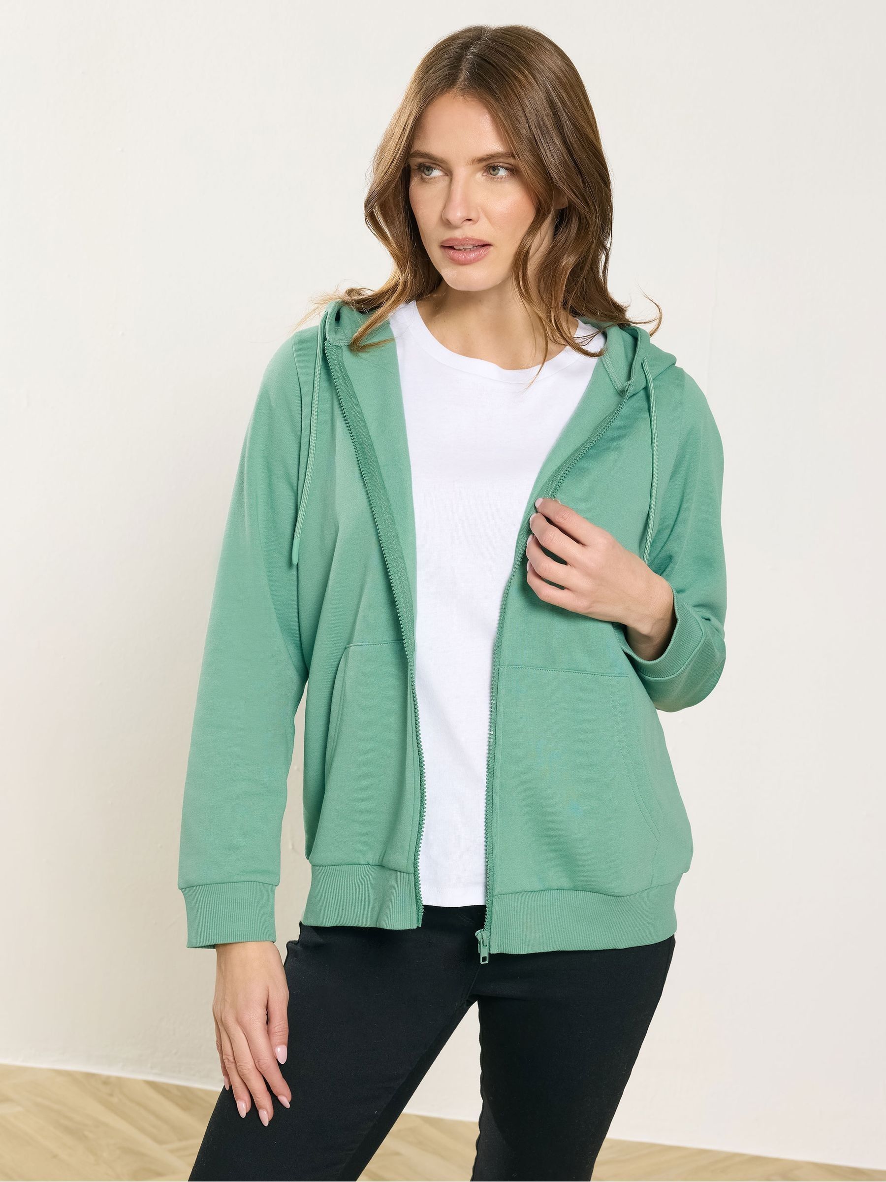 M & Co Women's Green Zip Through Hoodie