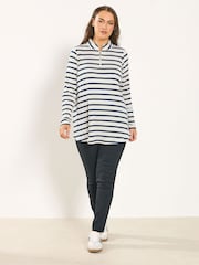 Yours Curve Cream Ribbed 1/4 Zip Neck T-Shirt - Image 2 of 5