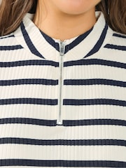 Yours Curve Cream Ribbed 1/4 Zip Neck T-Shirt - Image 4 of 5