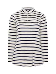 Yours Curve Cream Ribbed 1/4 Zip Neck T-Shirt - Image 5 of 5