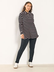 Yours Curve Black Ribbed 1/4 Zip Neck T-Shirt - Image 2 of 5