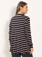 Yours Curve Black Ribbed 1/4 Zip Neck T-Shirt - Image 3 of 5