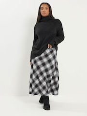 Yours Curve Black Check Maxi Skirt - Image 2 of 5