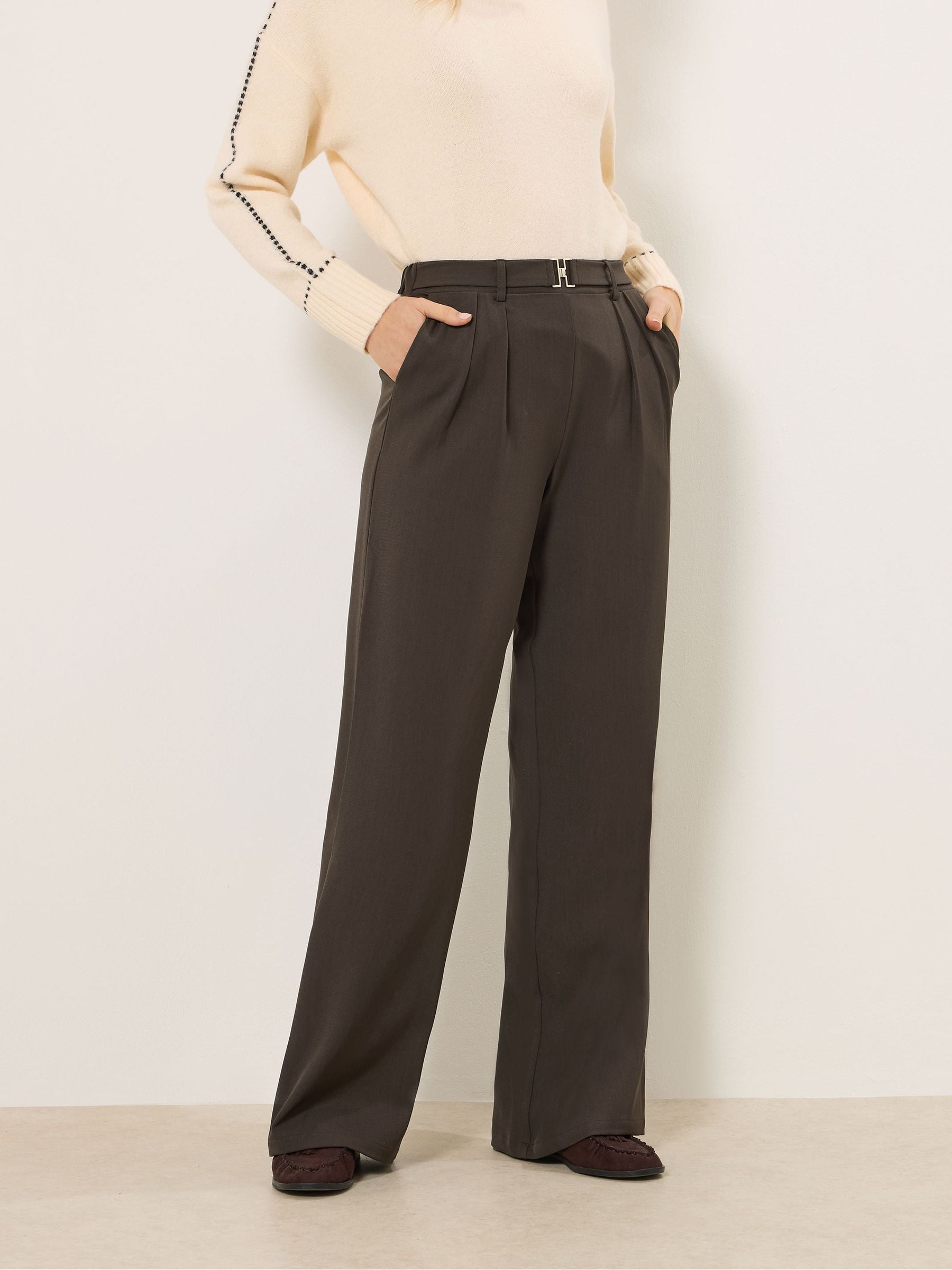 Long Tall Sally Women's Brown Buckle Wide Leg Trousers