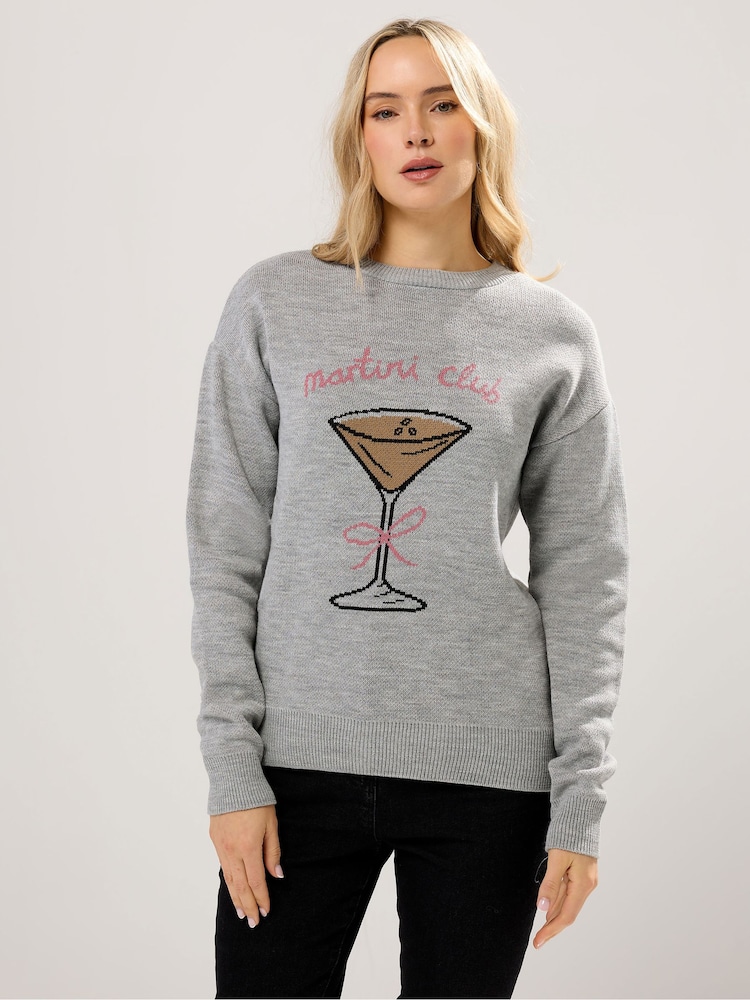 Long Tall Sally Grey Martini Graphic Jumper - Image 1 of 5 Long Tall Sally Grey Martini Graphic Jumper - Image 1 of 5