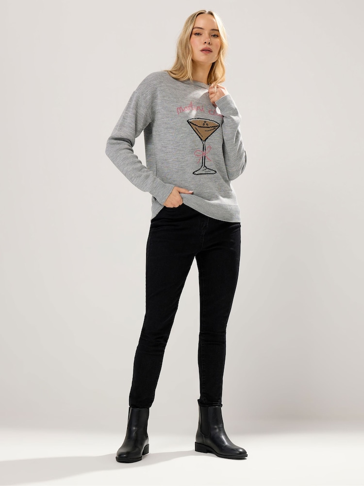 Long Tall Sally Grey Martini Graphic Jumper - Image 2 of 5 Long Tall Sally Grey Martini Graphic Jumper - Image 2 of 5
