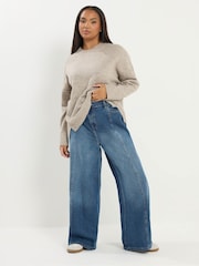 Yours Curve Blue Rigid Plazzo Front Seam Jeans - Image 2 of 5