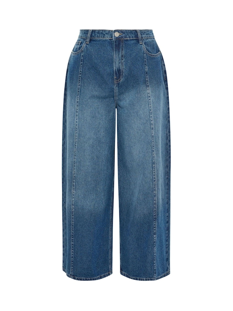 Yours Curve Blue Rigid Plazzo Front Seam Jeans - Image 5 of 5