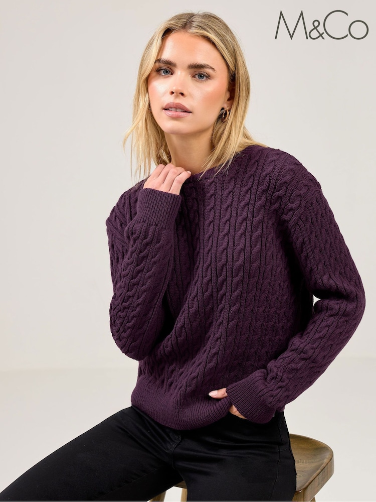 M&Co Purple Petite Mini Cable Jumper - Image 2 of 5 M&Co Purple Petite Mini Cable Jumper - Image 2 of 5