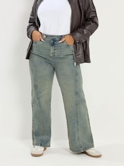 Yours Curve Blue Sandblast Wide Leg Jeans - Image 1 of 6