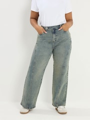 Yours Curve Blue Sandblast Wide Leg Jeans - Image 2 of 6