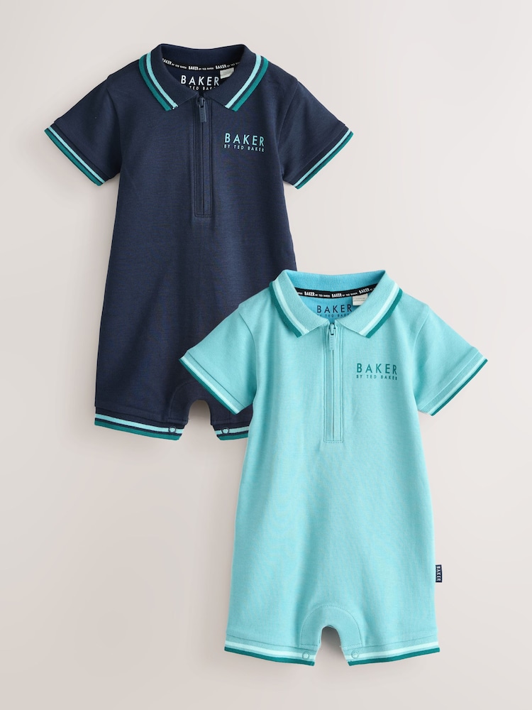 Baker by Ted Baker Blue Polo Rompersuits 2 Pack - Image 1 of 7