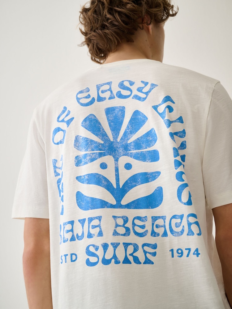 White Blue Surf Regular Fit Graphic Print Slub T-Shirt - Image 1 of 11