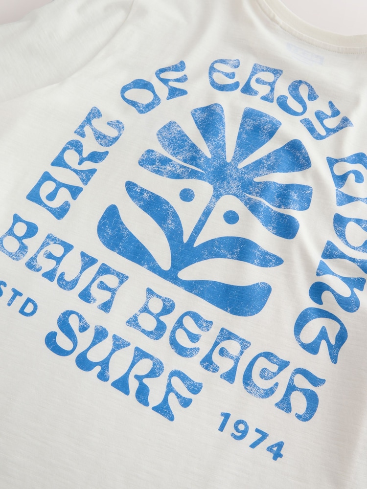 White Blue Surf Regular Fit Graphic Print Slub T-Shirt - Image 11 of 11
