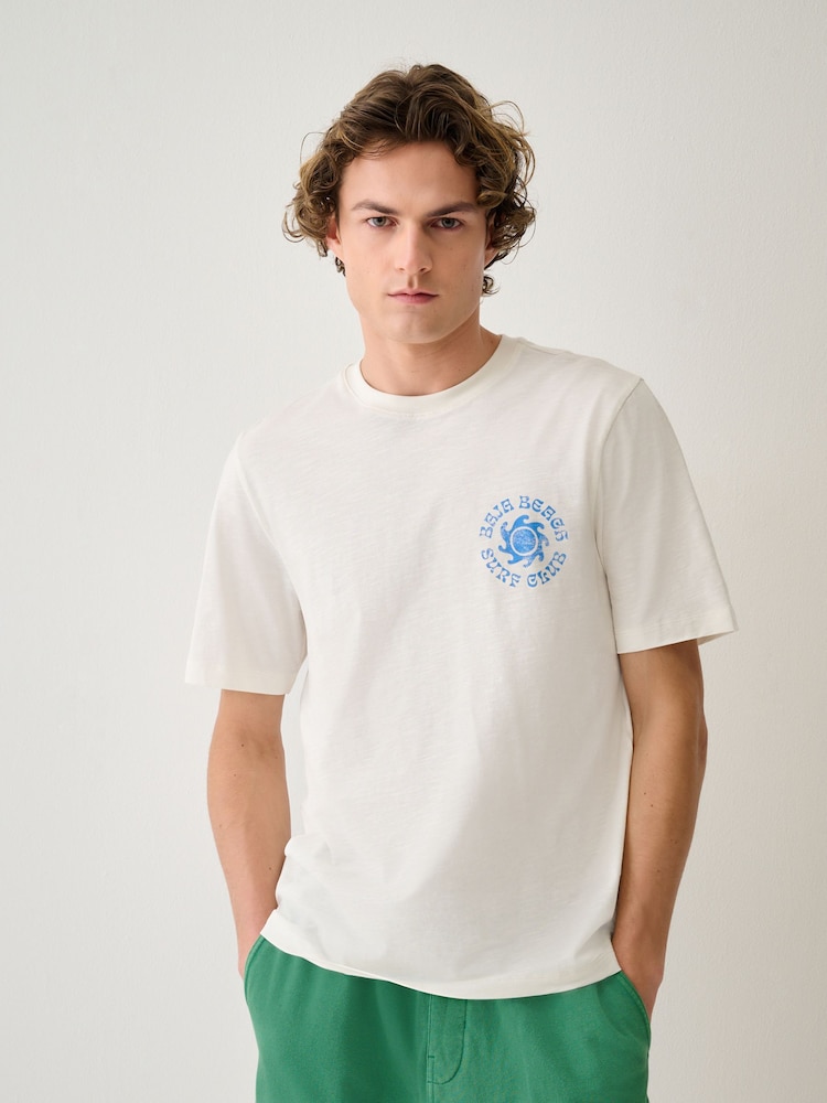 White Blue Surf Regular Fit Graphic Print Slub T-Shirt - Image 2 of 11