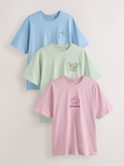 Pink, Green, Blue charachter Regular Fit Graphic Print T-Shirts 3 Pack - Image 1 of 12