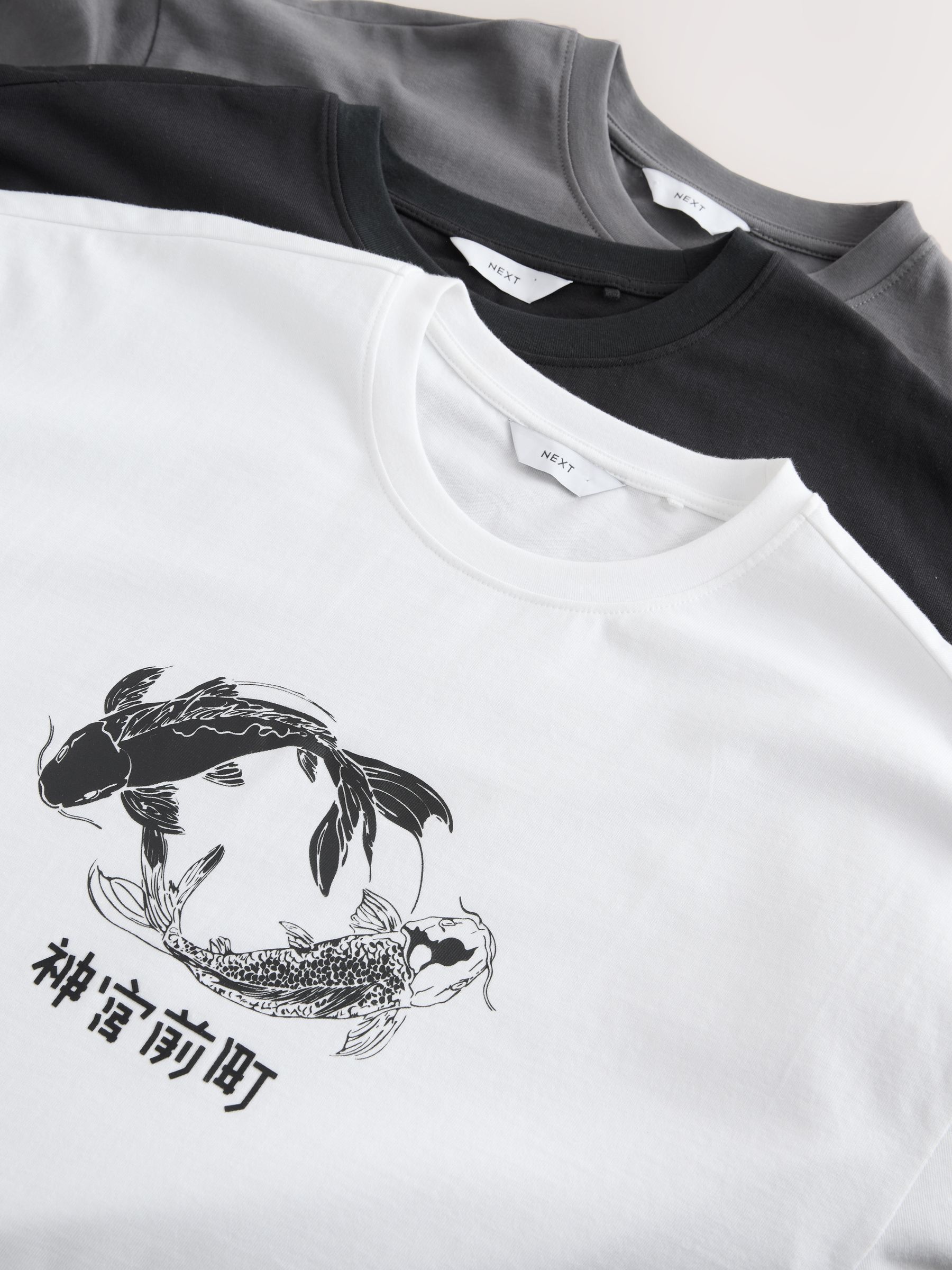 Buy Black Mono Japanese Relaxed Fit Graphic Print T-Shirts 3 Pack