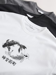 Black Mono Japanese Relaxed Fit Graphic Print T-Shirts 3 Pack - Image 9 of 13