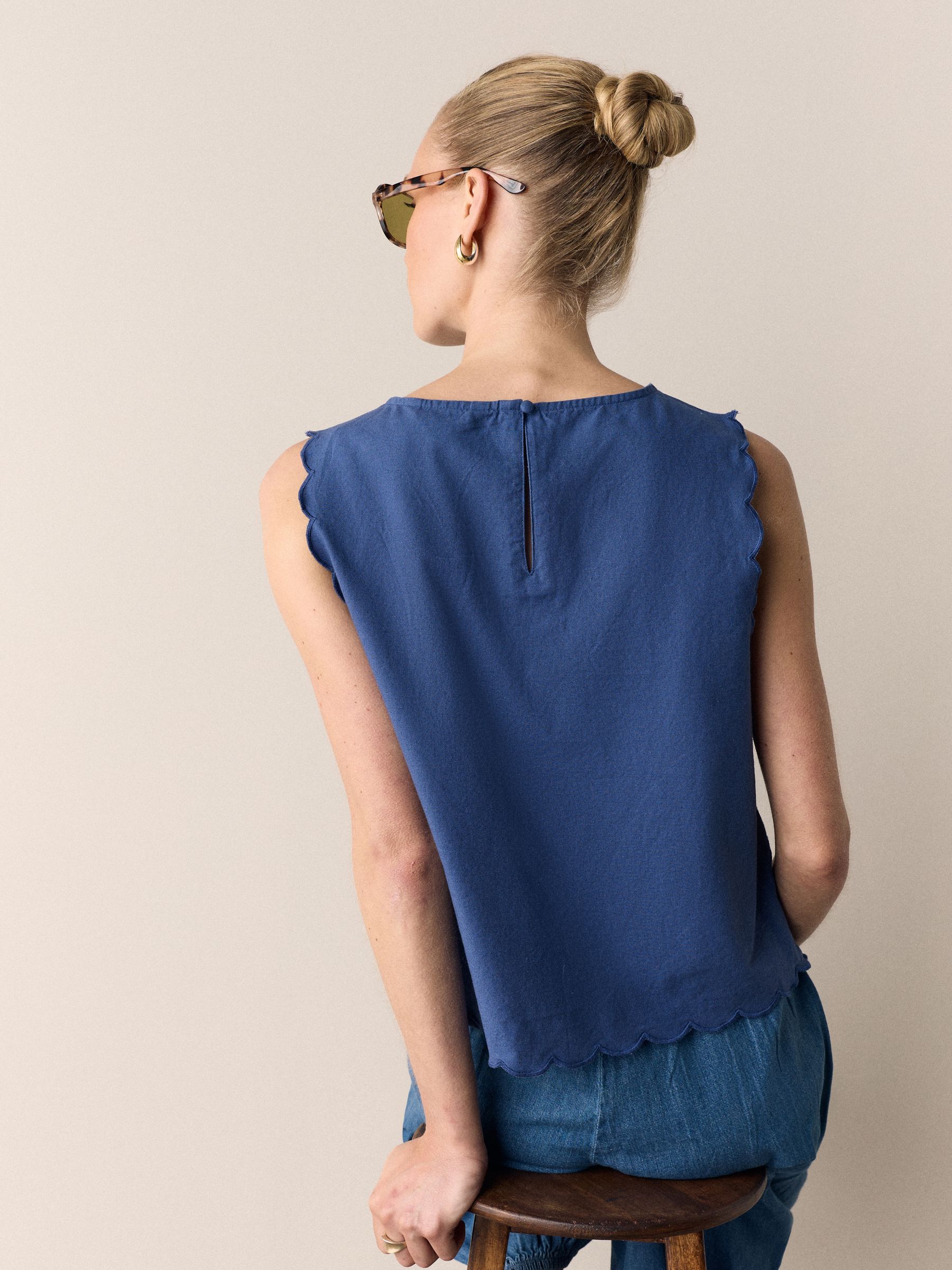トップス pii S Buy Blue Floral Cutwork Sleeveless Shell Top with Linen from Next USA