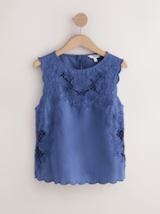 Blue Floral Cutwork Sleeveless Shell Top - Image 6 of 8