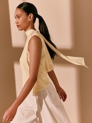 Gelb gepunktet - Mesh Sleeveless Scarf Top - Bild 1 von 7